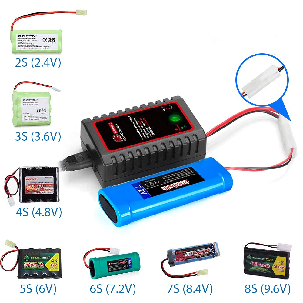 MMOBIEL Intelligent Charger for 2S-8S 2.4-9.6V Nimh/NiCD/LiPO Batteries - Drone/RC Cars/Airsoft Guns/Boat Standard Incl. Mini Tamiya Connection and Alligator Clips