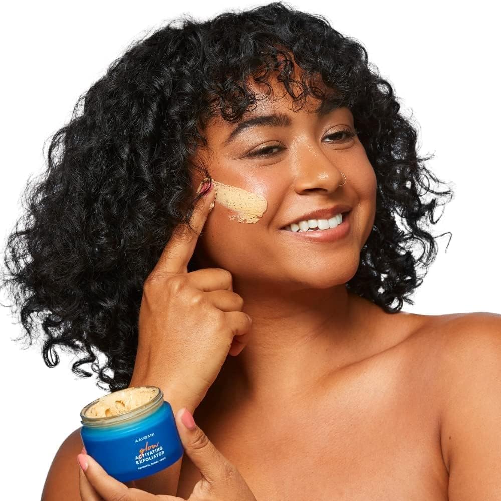 AAVRANI Glow Activating Exfoliator – Stain-Free Turmeric Face Mask with Aloe, JoJoba, Shea, Lavender and Neem – Exfoliating Clay Mask for Acne, Dark Spots, and Deep Pore Cleansing, 1.7 Fl Oz (New)