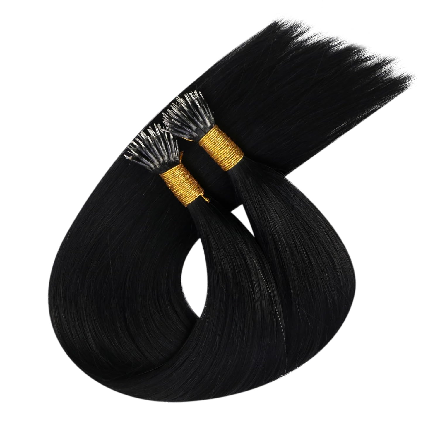 Ugeat Black Nano Beads Hair Extensions for Women Invisible Nano Tip Hair Extensions Human Hair Jet Black Human Hair Extensions Nano Extensions with Cold Fusion 22 Inch 50g 50s