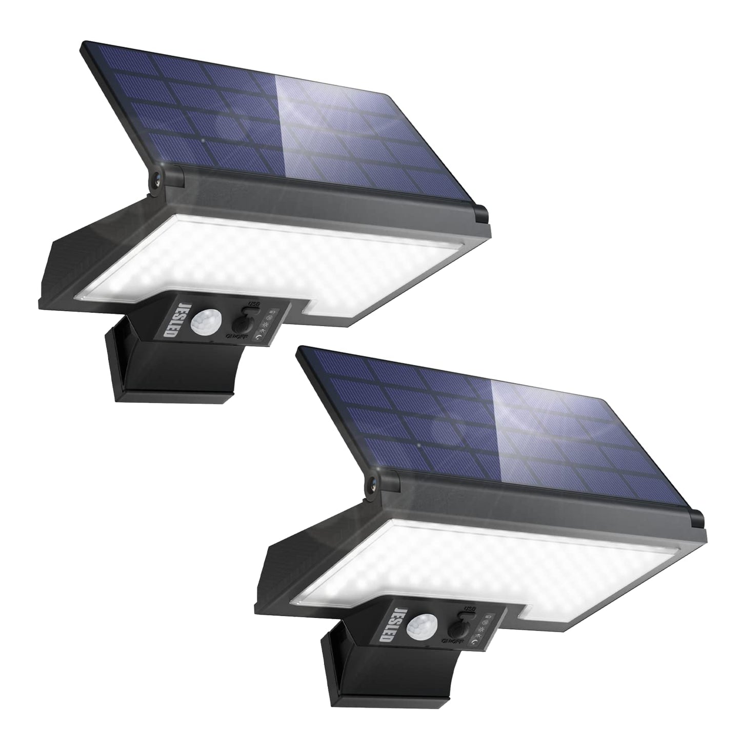 JESLED Outdoor Solar Light with Motion Sensor, 108LED Solar Security Flood Lights, Rotatable Solar Panel, 4 Lighting Modes, IP65 Waterproof Wall Light for Garden Garage(2 Pack)