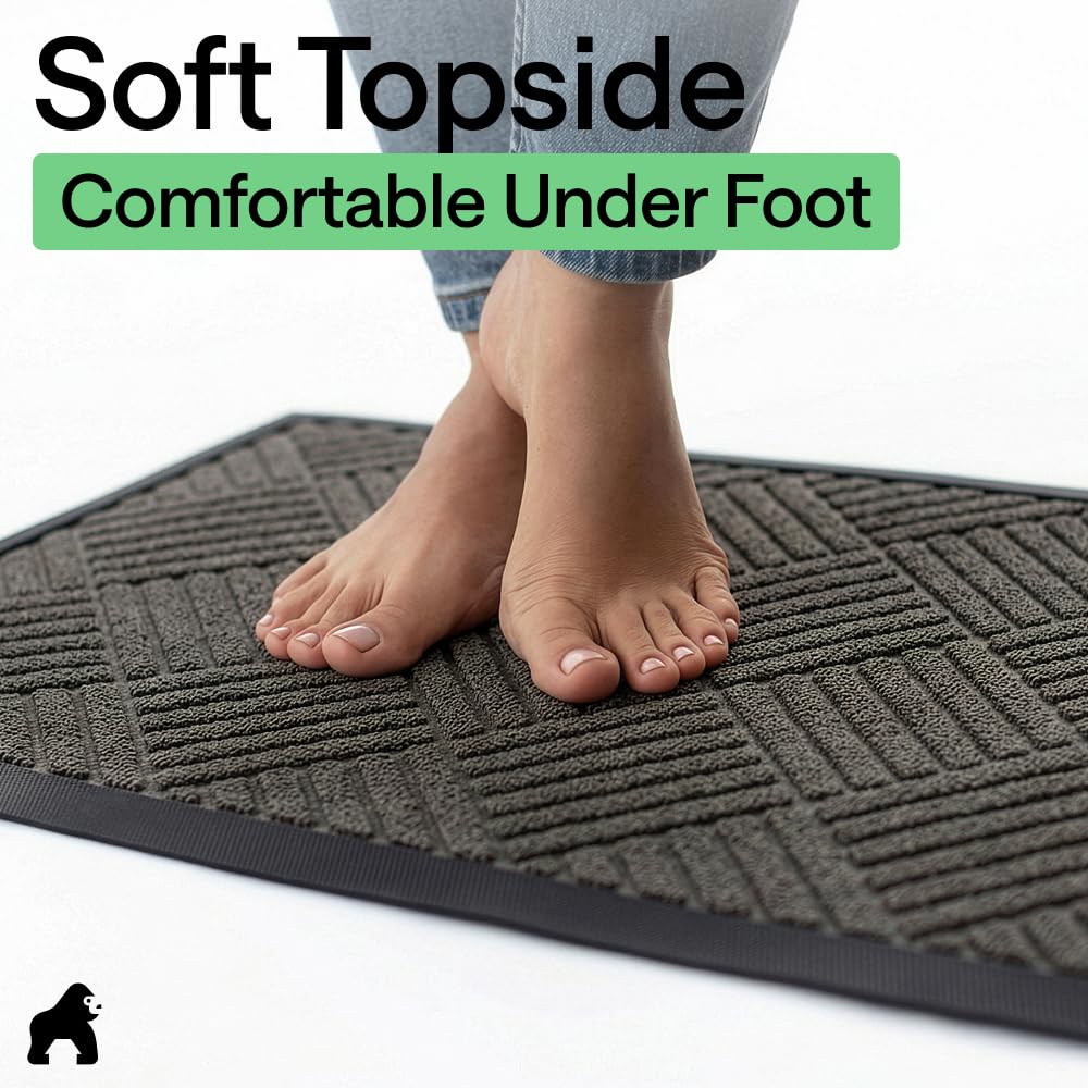 GORILLA GRIP Durable Natural Rubber Door Mat, Waterproof, 23x35, Low Profile, Heavy Duty Welcome Doormat for Indoor and Outdoor, Easy Clean, Rug Mats for Entry, Patio, Busy Areas, Gray Diamond