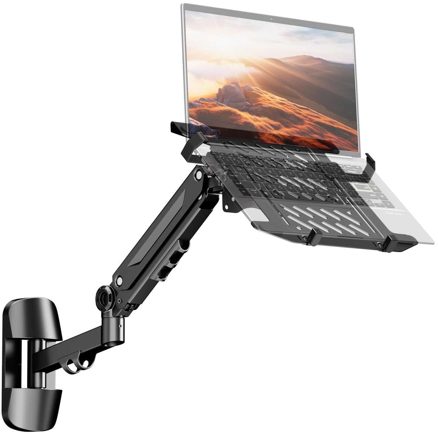 PUTORSEN Laptop Wall Mount, 2-in-1 Monitor Wall Mount for 10-17'' Notebook & 17-40" Screen, Full Motion Adjustable with Laptop Tray, Holds 2.2-26.4 lbs, VESA 75/100mm (Black)