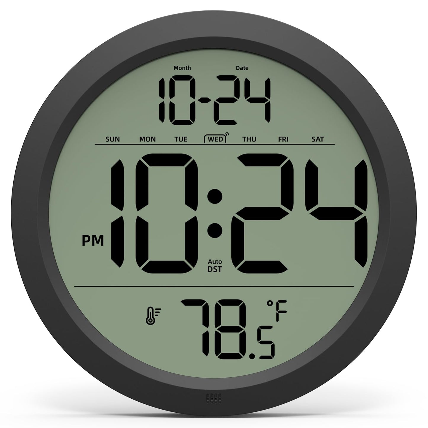Digital Wall Clock with Date, Indoor Temperature, Auto-DST, Battery-Operated Digital Clock, 8 Inch Small Decorative Wall Clock for Bedroom, Living Room, Kitchen, Office, Modern, Electric, Silent