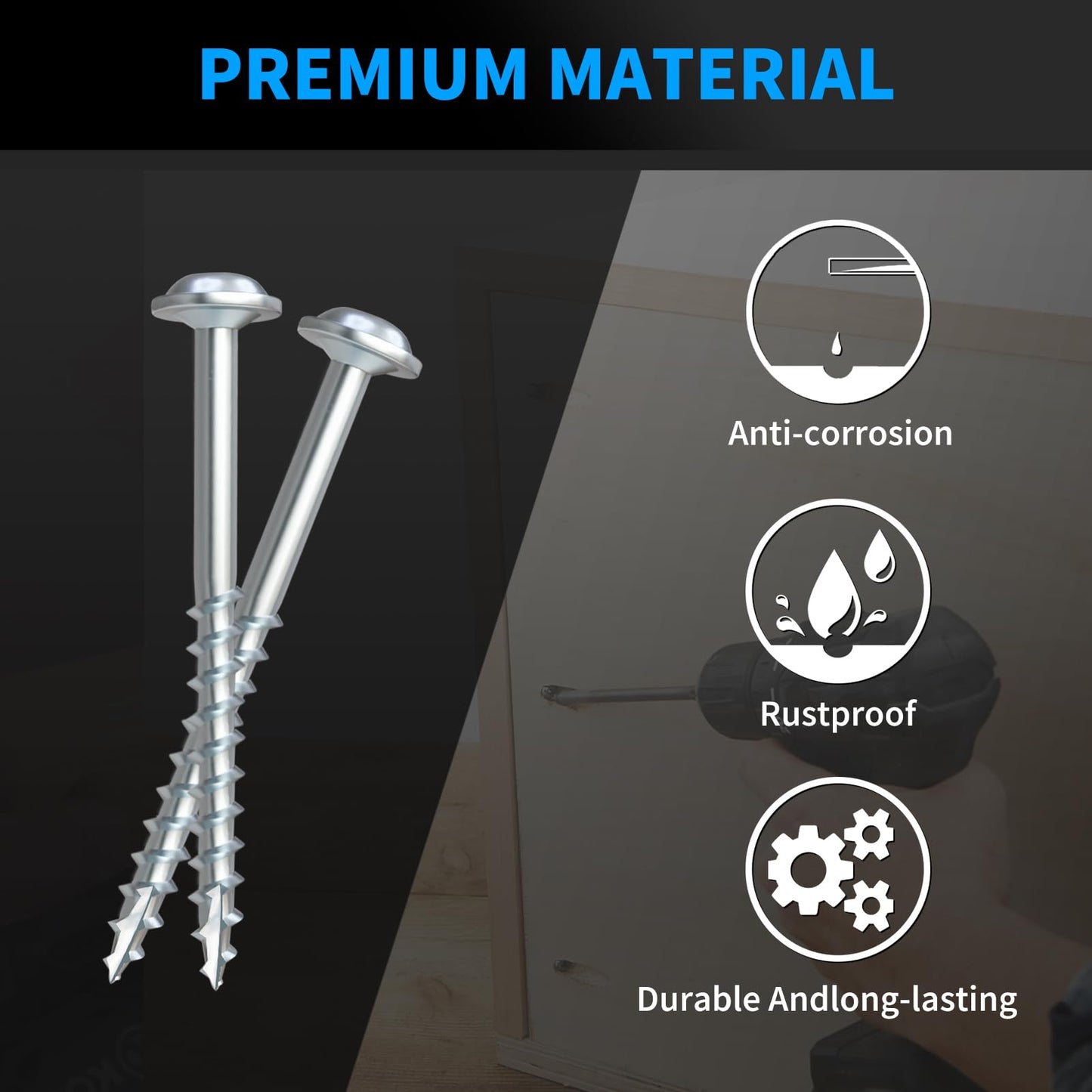 Pocket Hole Screws 1-1/4 Inch, FIXLINK Pocket Screws #8 X 1-1/4", 600 PCS, Zinc Coated Pocket Hole Screw for Outdoor, Square Drive, 150MM Drive Bit Included