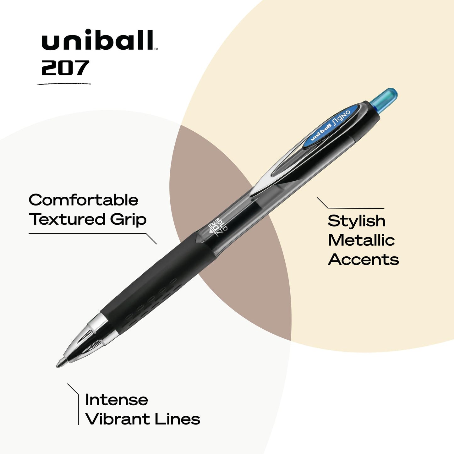 uni-ball 207 Retractable Bold Point Gel Pens, 12 Blue Ink Pens (1790896)