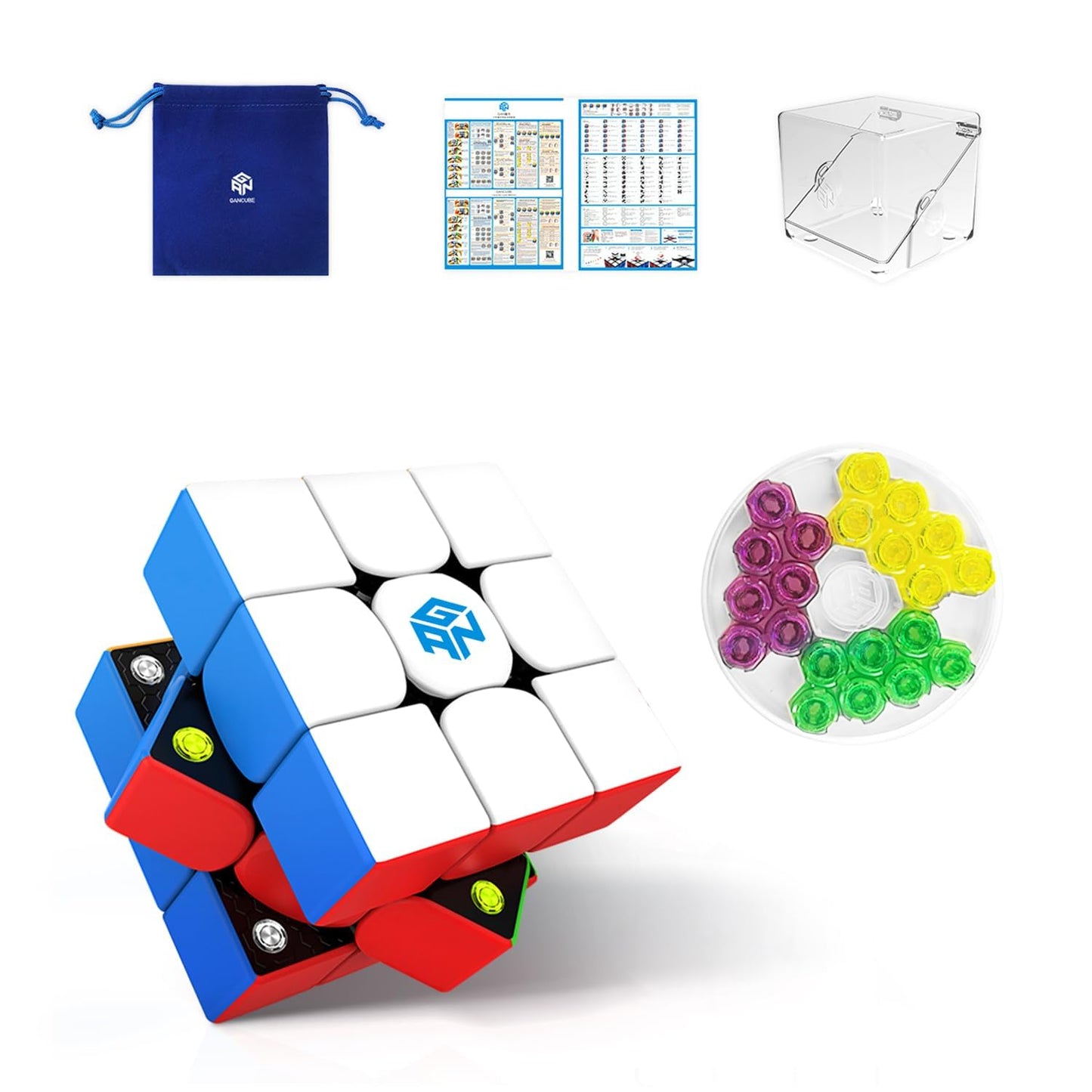 GAN 356 M with Extra GES Set, 3x3 Speed Cube Magnetic Stickerless, 3D Puzzle Fidget Toy Brain Teasers for Kids Teens Beginners Travel Games Holiday Birthday Gifts Stocking Stuffers