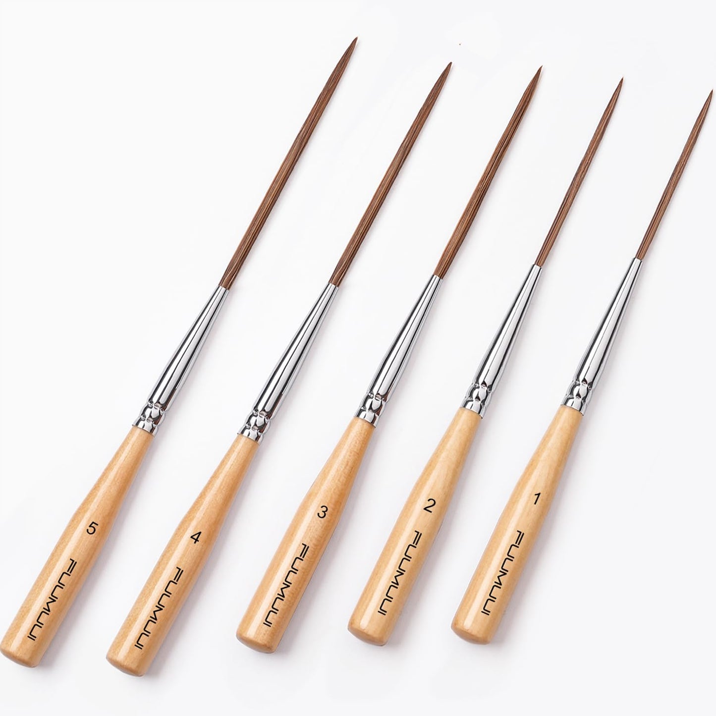 Long Liner Brushes, Fuumuui 5pcs Ox Ear Hair Detail Paint Brushes Extra Long Fine Point Tip Pinstriping Scroll Outlining Brush for Acrylic Watercolor Gouache