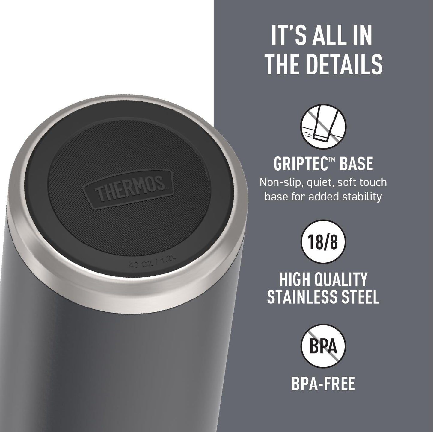 THERMOS, ICON Series, Stainless Steel Beverage Bottle, Granite, 1.2 L