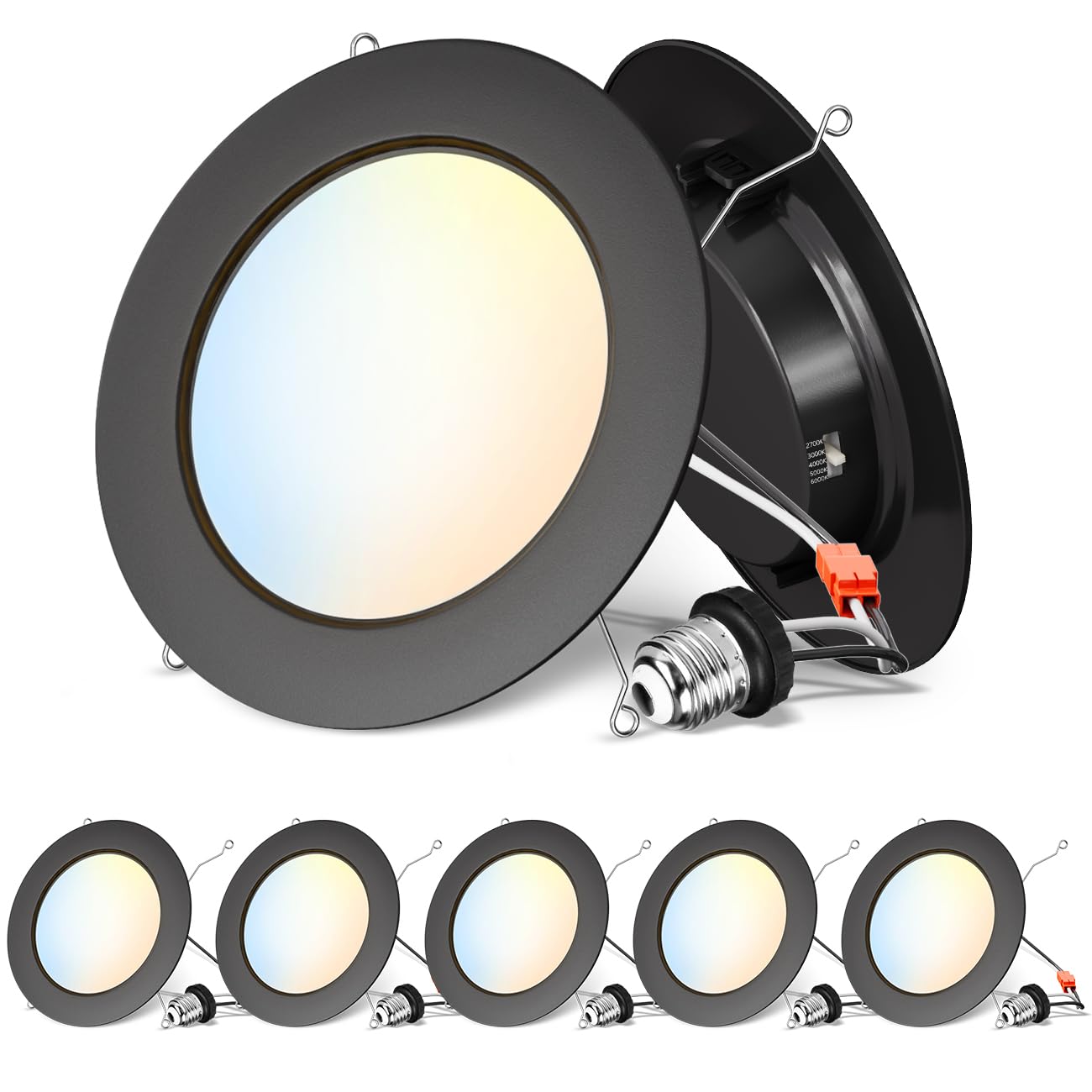 ANWIO Black Pot Lights 6 Inch, 9W 1000LM Retrofit LED Pot Lights Dimmable, IC Rated Recessed Lights 2700K/3000K/4000K/5000K/6000K Color Changeable 5 Pack