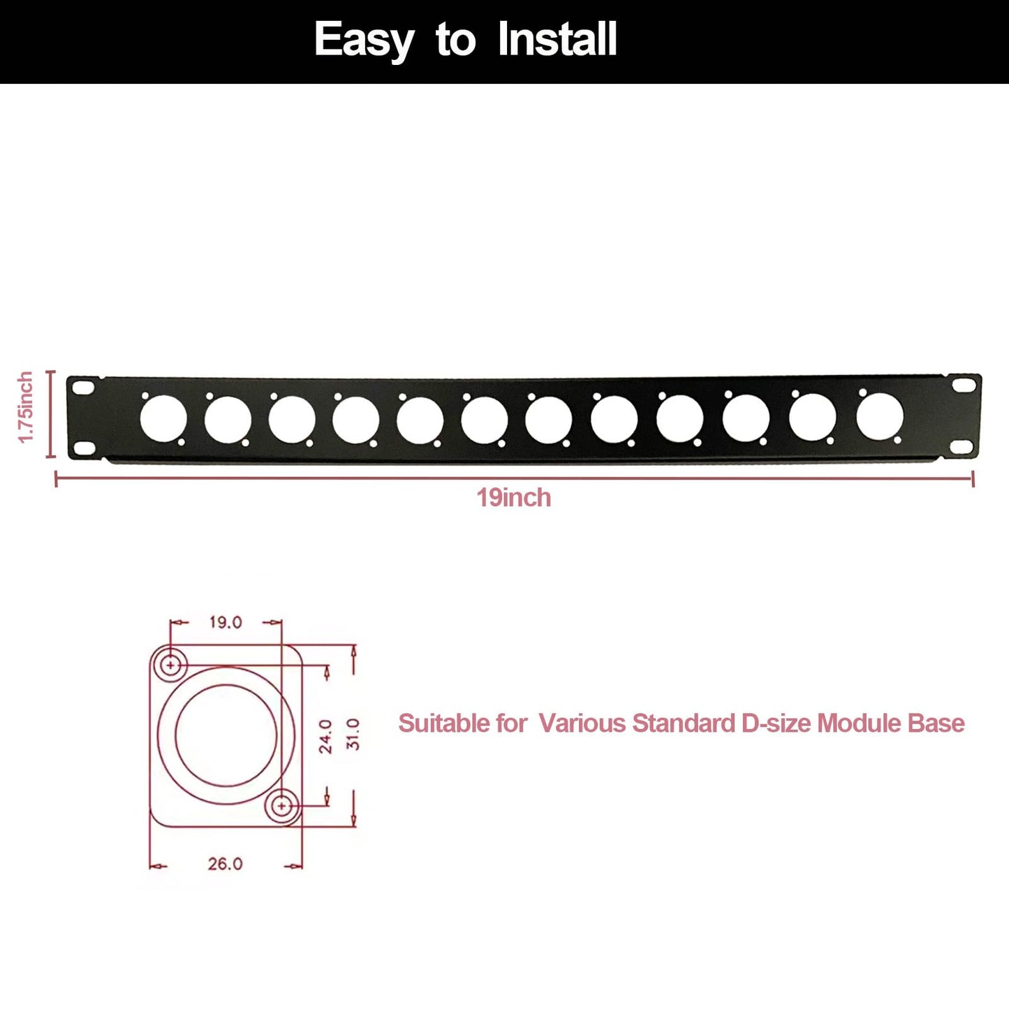 XLR HDMI Audio Rack Mount Panel, Hinged D-Series Punched Metal HDMI Rack Mount Connectors for 19" Enclosure Server Computer Equipment Studio (16 Port, 1U, 12 Port)