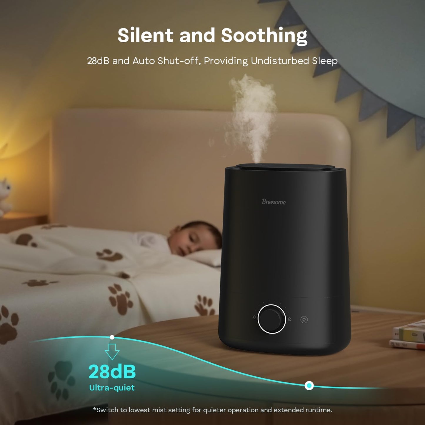 BREEZOME Humidifiers for Bedroom Large Room, 5L Cool Mist Top Fill Humidifier & Aroma Diffuser with Auto Shut-off, 360°Nozzle, 50H Runtime, Quiet Ultrasonic Humidifiers for Baby Nursery, Plants, Home