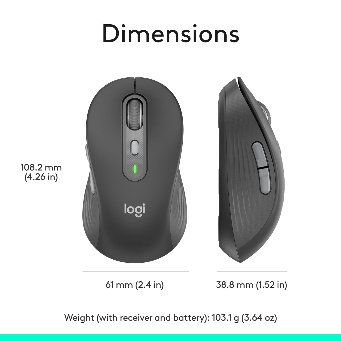 Logitech Signature Plus M750 Wireless Mouse – for Small to Medium Hands, SmartWheel, Bluetooth, Multi Device, 24-Month Battery, Silent Clicks, Customizable Side Buttons, Contoured Shape - Graphite
