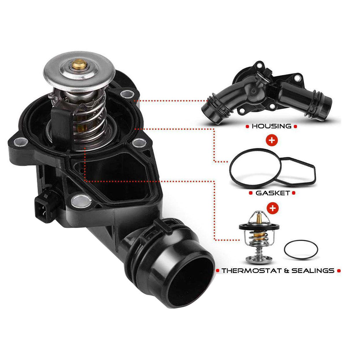 A-Premium Thermostat Housing Assembly with Sensor and Gasket Replacement for BMW E39 E46 320i 325i 328i 525i 528i 530i X3
