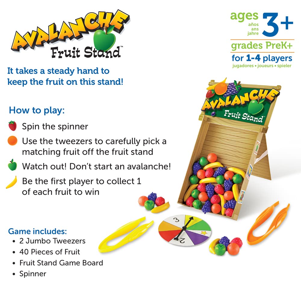 Learning Resources Avalanche Fruit Stand, Fine Motor/Grip Game, 42 Piece Set, Ages 3+ (LER5070)