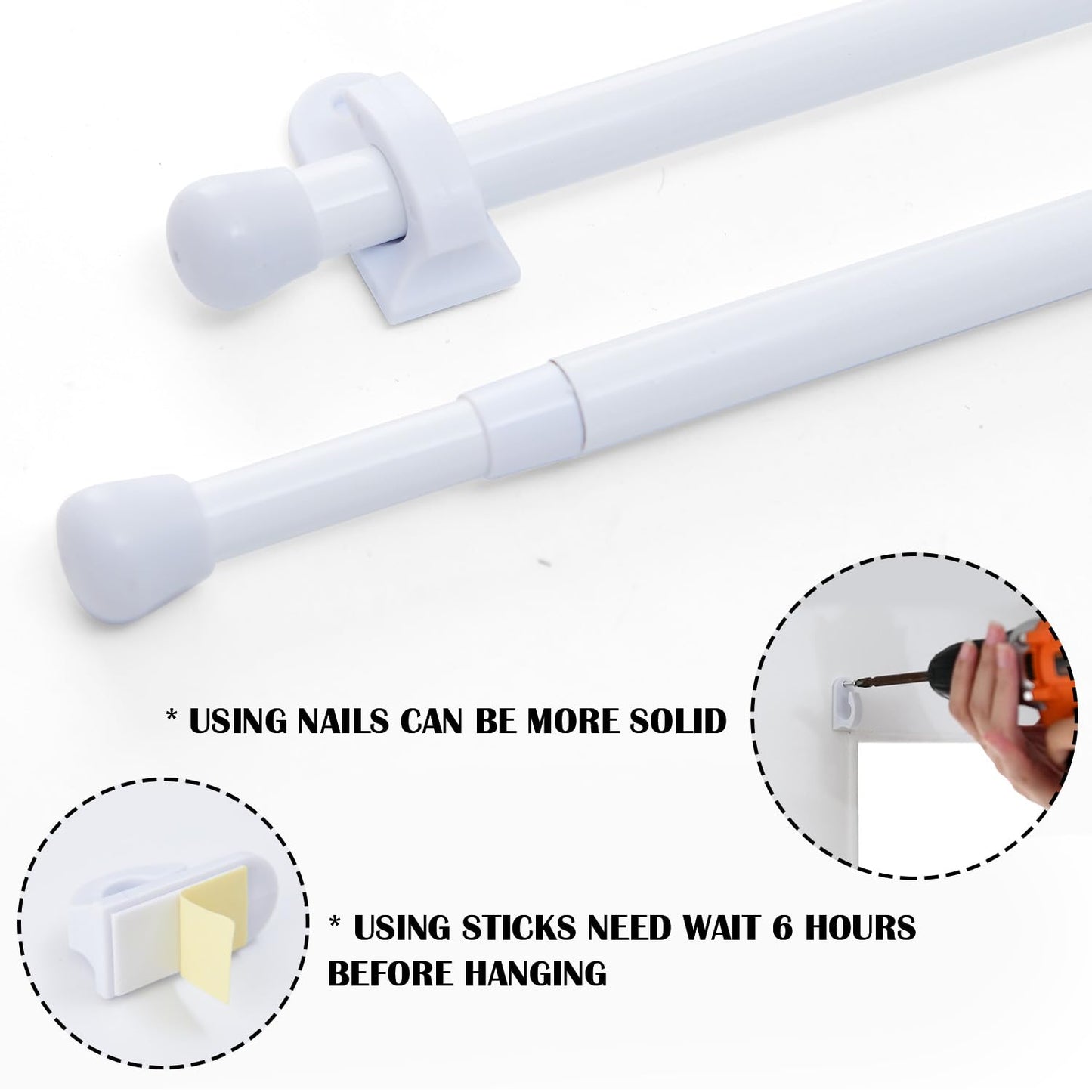 JINCHAN French Door Curtain Rods 2 Pcs No Drill White Cafe Curtain Rod for Tier Curtains Multi Use Sash Telescope Adjustable Window Dressing Hardware White 26 up to 50 inch