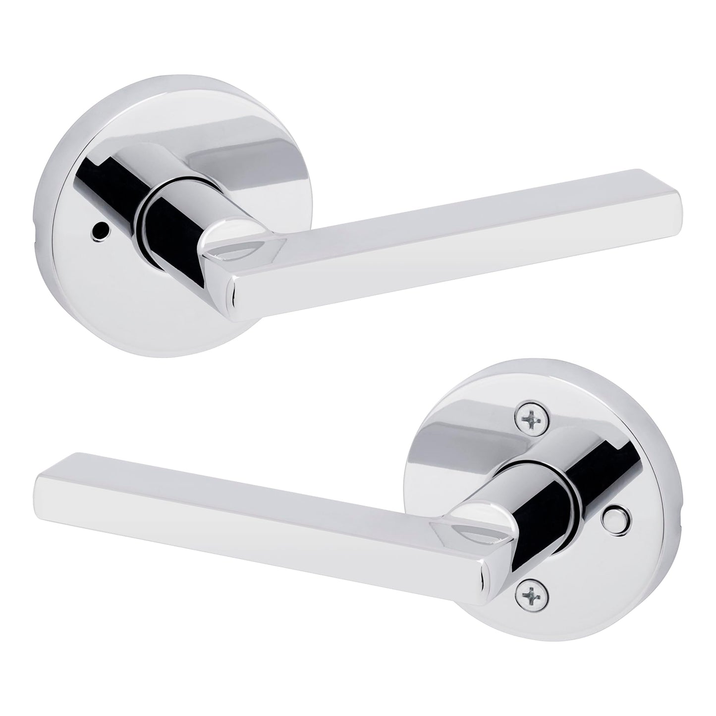 Kwikset Halifax Interior Privacy Door Handle with Lock, Round Lever for Bathroom and Bedroom, Polished Chrome Reversible Keyless Push Button Lock Door Lever, with Microban Protection