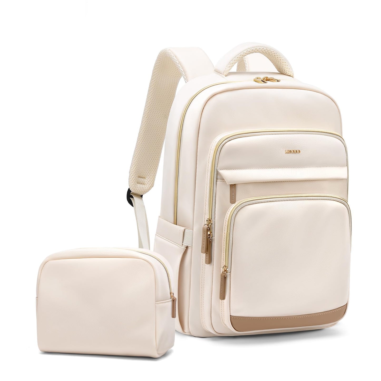 MDODO Laptop Backpack for Women,Travel Backpack with Laptop Compartment,Casual Daypack College Bookbag Computer Backpack for Work with Small Organizer Bag, Beige