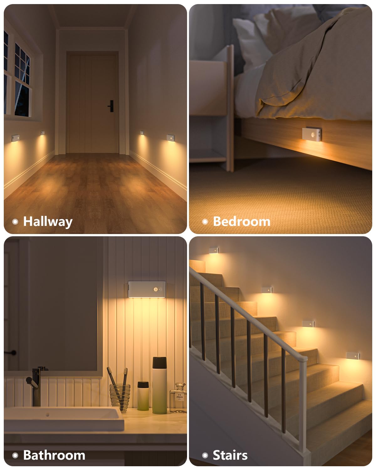 WILLED Rechargeable Night Light, Wireless Stair Lights Indoor, Warm White Motion Sensor Light Indoor, Stick-Anywhere, Led Night Light for Bathroom, Hallway, Bedroom, Closet, Kitchen (6 Pack)