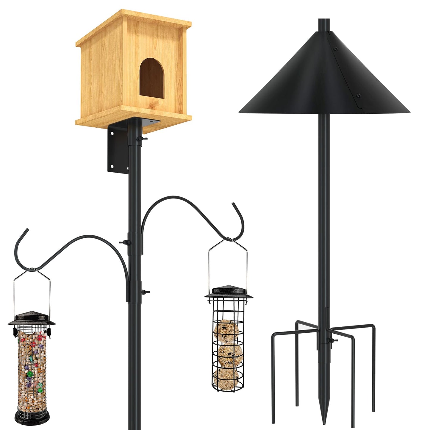 ERYTLLY Bird House Pole Mount Kit 80 Inch with 2 Hanging Hooks - Heavy Duty Adjustable Bluebird Feeder Support Rod Stand Set for Outside, Yard, Garden
