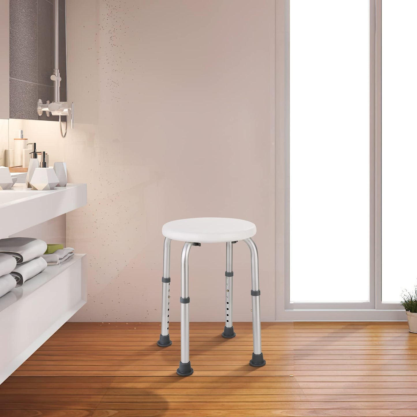 LIFERUN Adjustable Shower Stool，Bathtub Seat, Shower Chair, Non-Slip and Waterproof, Lightweight Aluminum, Bathroom, Seniors, Handicapped, Pregnant Women, Adults and Children,White