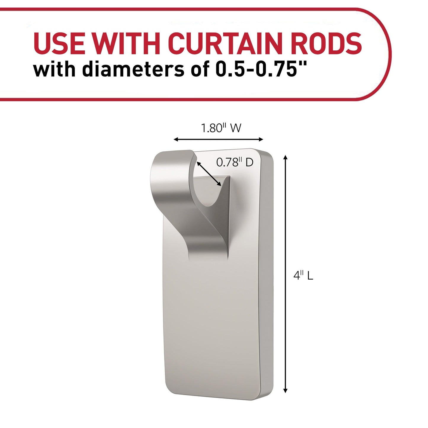 Command 10 lb Satin Nickel Curtain Rod Hooks, 2 Hangers and 4 Command Strips, No Drilling Home Decor and Room Decor, Use with Rod Diameters 0.5-0.75"