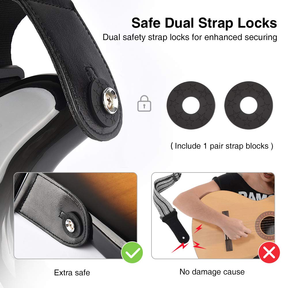 LEKATO Bass Guitar Strap for Electric Guitar 3" Wide and Adjustable Length from 45" to 55" Bass Strap with Pick Holders 2 Safety Strap Lock and 6 Picks