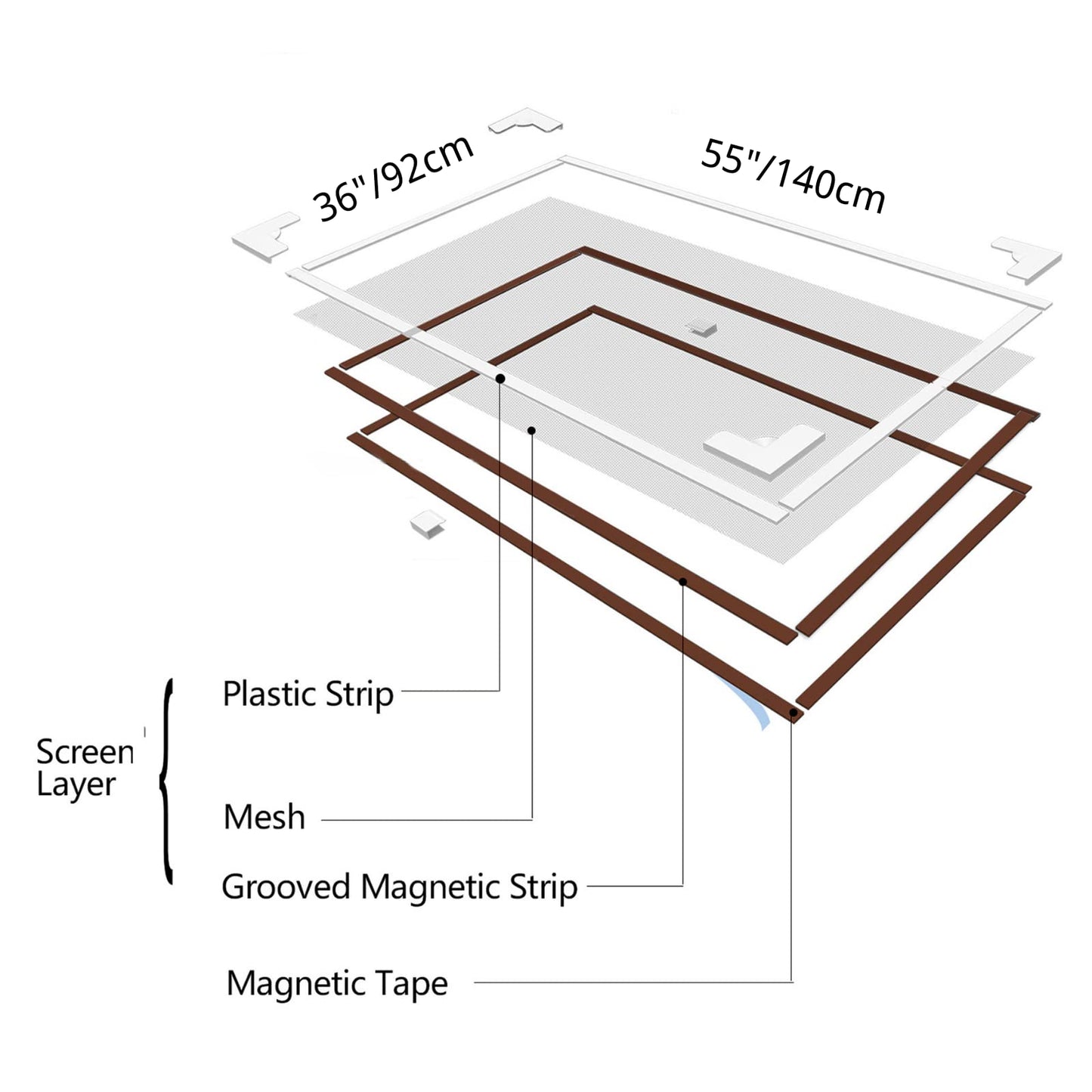 NeatiEase Adjustable DIY Magnetic Window Screen Max 55Inch（H） x 36Inch（W）（140cm x 90cm) Fits Any Size Smaller with White Frame Grey Fiberglass Mesh