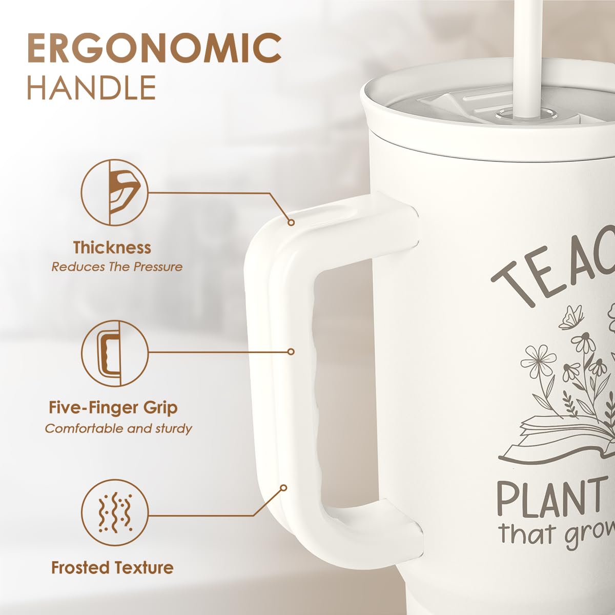 SANDJEST Teacher Appreciation Gift – 40oz Stainless Steel Insulated Tumbler with Handle and Straw - Teacher Nutrition Facts Travel Coffee Mug Cup for Women Back to School Birthday Christmas