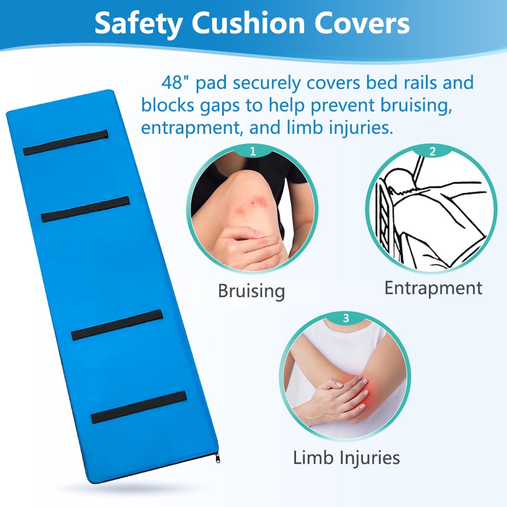 Bed Rail Padding Hospital Pads for Elderly Adults Bedside Rails Seniors Safety Railings Cushion Medical Assist Bumper Covers 48''x 15''x 0.8''(1 Pair)