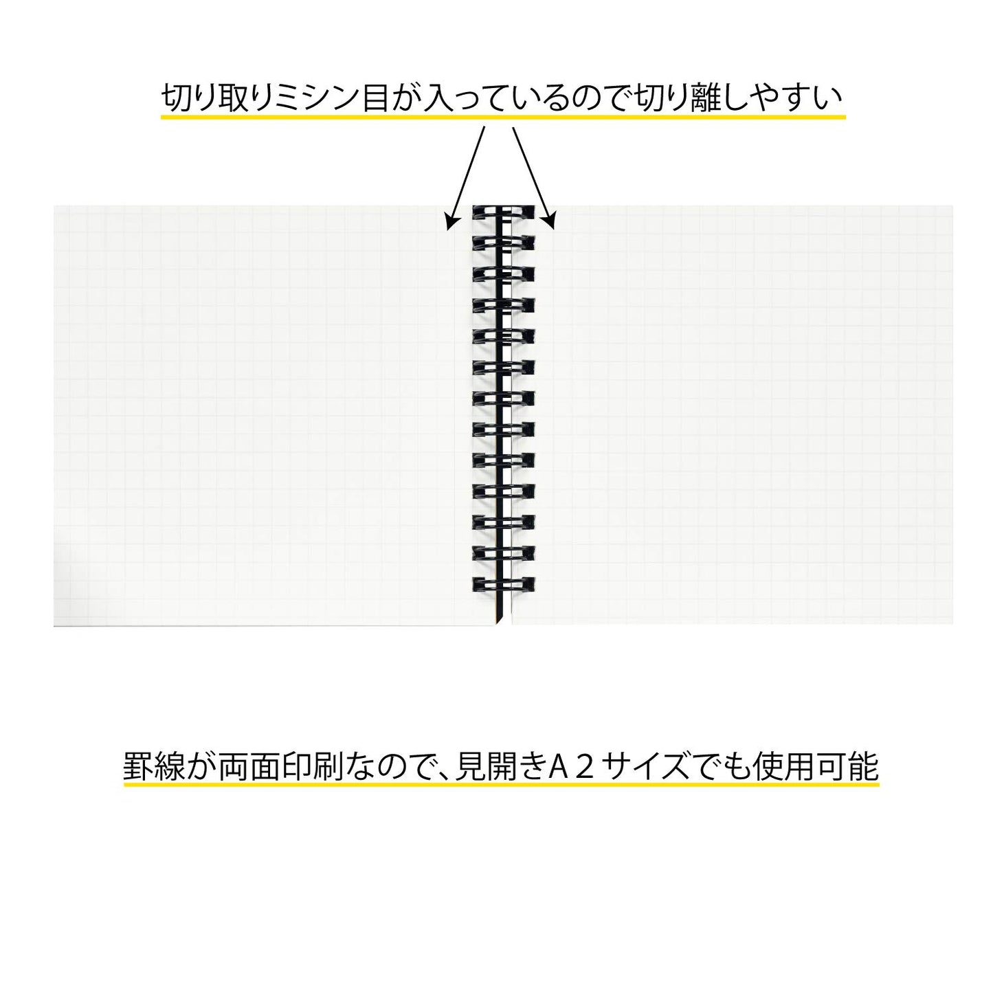Maruman Mnemosyne Grid Notebook- Horizontal A3 Layout, 12.68" x 16.54", 70 Sheets / 140 Pages, 5mm Graph Paper Journal, Perforated Pages & Wire-Bound to Lay Flat, Black, Made in Japan