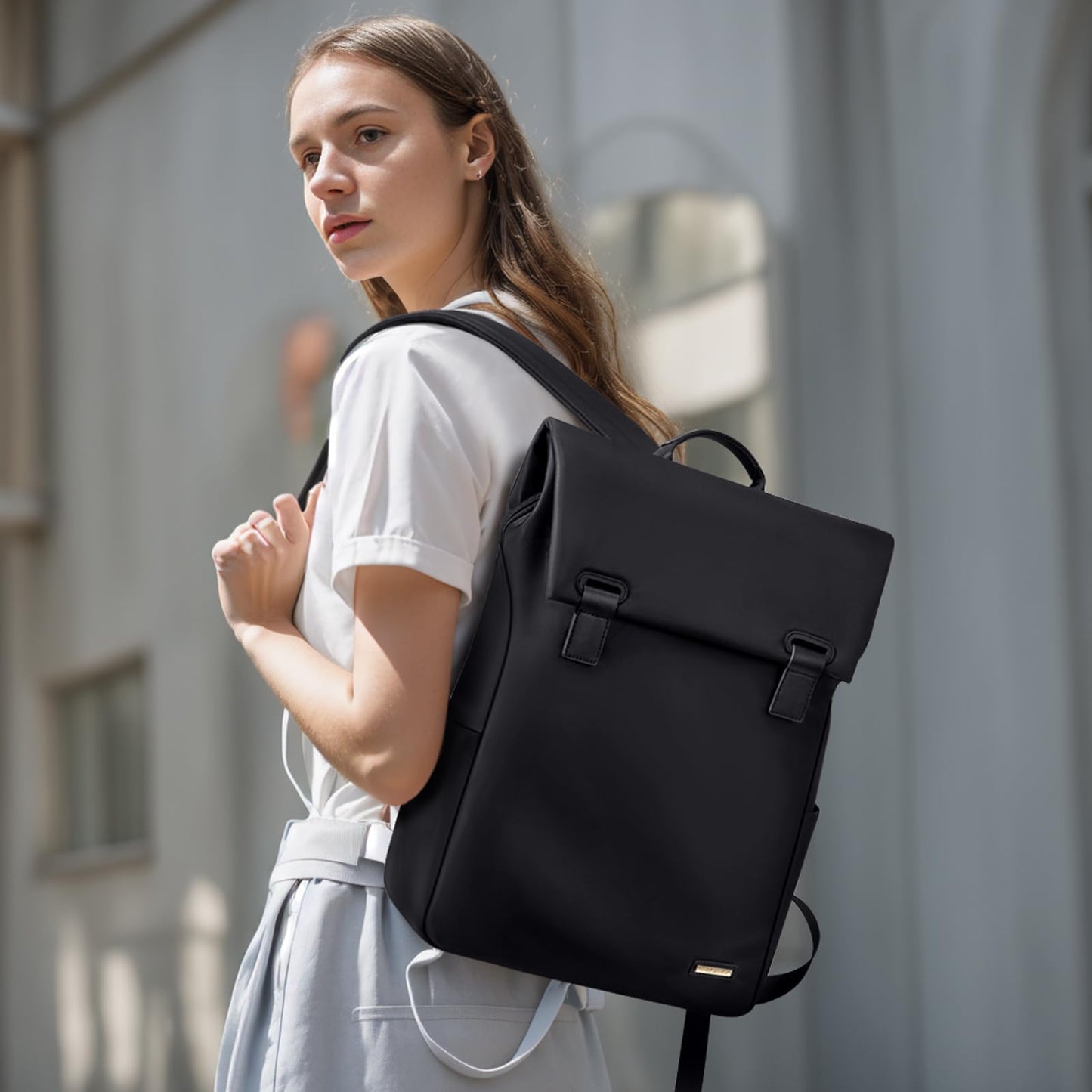 GOLF QUALITY Laptop Backpack with Flap 15.6Inch mochila de viaje Anti-theft Bookbag Casual Daypack for Women Men Travel Commute College Work Teacher,Black