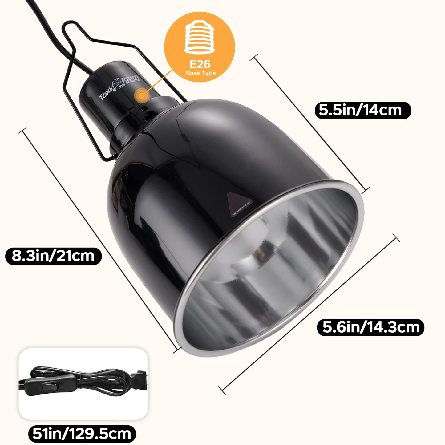 Reptile Light Fixture, 2-Pack 5.5-Inch Deep Dome Lamp Caps with Optical Reflection Cover, Heat-Resistant Design for Reptile Enclosures, Terrariums, and Amphibian Habitats