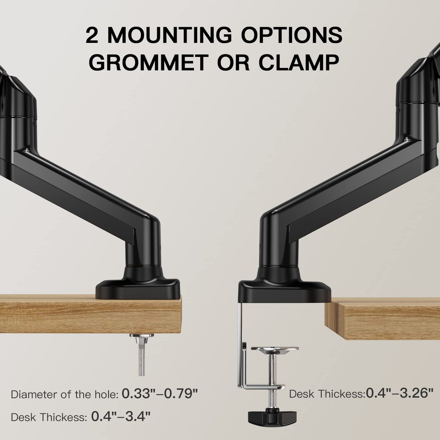 HUANUO Dual Arm Monitor Stand——Adjustable Gaming Desk Mount for 13"-30" Screens, VESA Bracket with C Clamp/Grommet Base, Supports Up to 19.8lbs per Arm