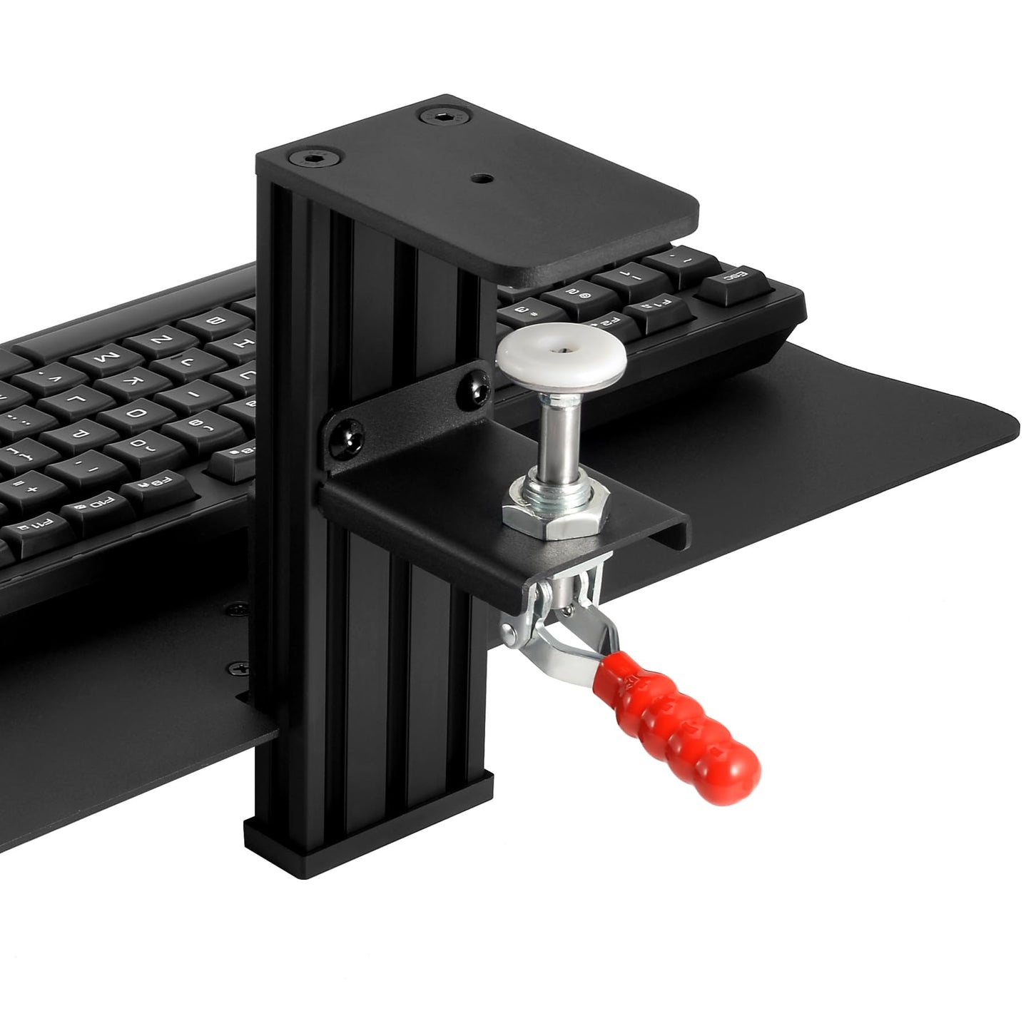 Quick Release Keyboard Desk Mount, Clamp-on Adjustable Tray,18.5x8.7 Inch, Extra Sturdy Single Clamp Design, Height Adjustable Ergonomic Typing for Office, Home, Gaming - Save Desk Space, Special Use