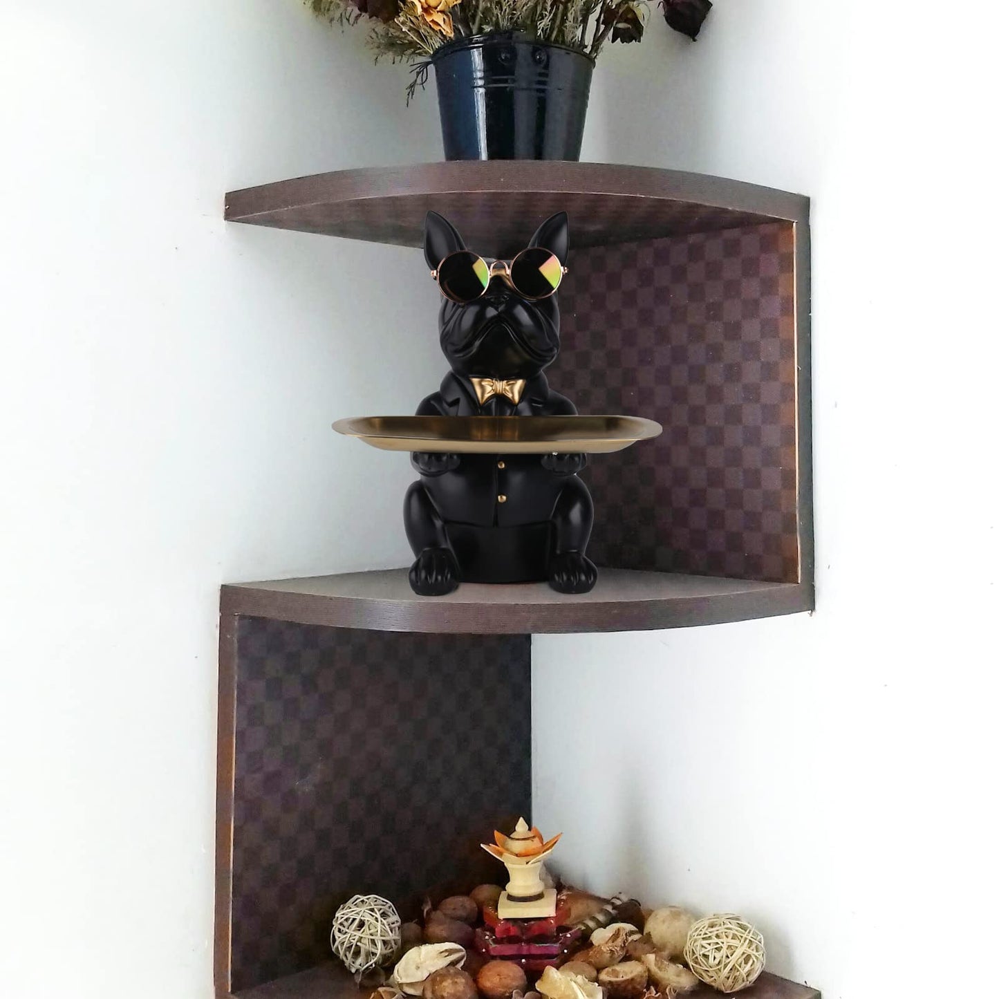 XYQXYQ French Bulldog Statue, Resin Dog Butler Decoration Storage Tray, Modern Home Decor Creative Cute Dog Storage Tank, Applicable for Storing Wallet, Key, Necklace, Candy(Black)