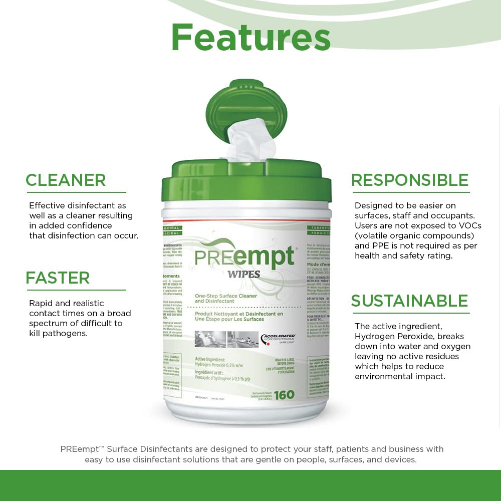 PREempt One Step Disinfectant Cleaner Wipes - All Purpose Wipes for Salons, Spas, Clinics, Studios - Wipes Canister (1 pack)