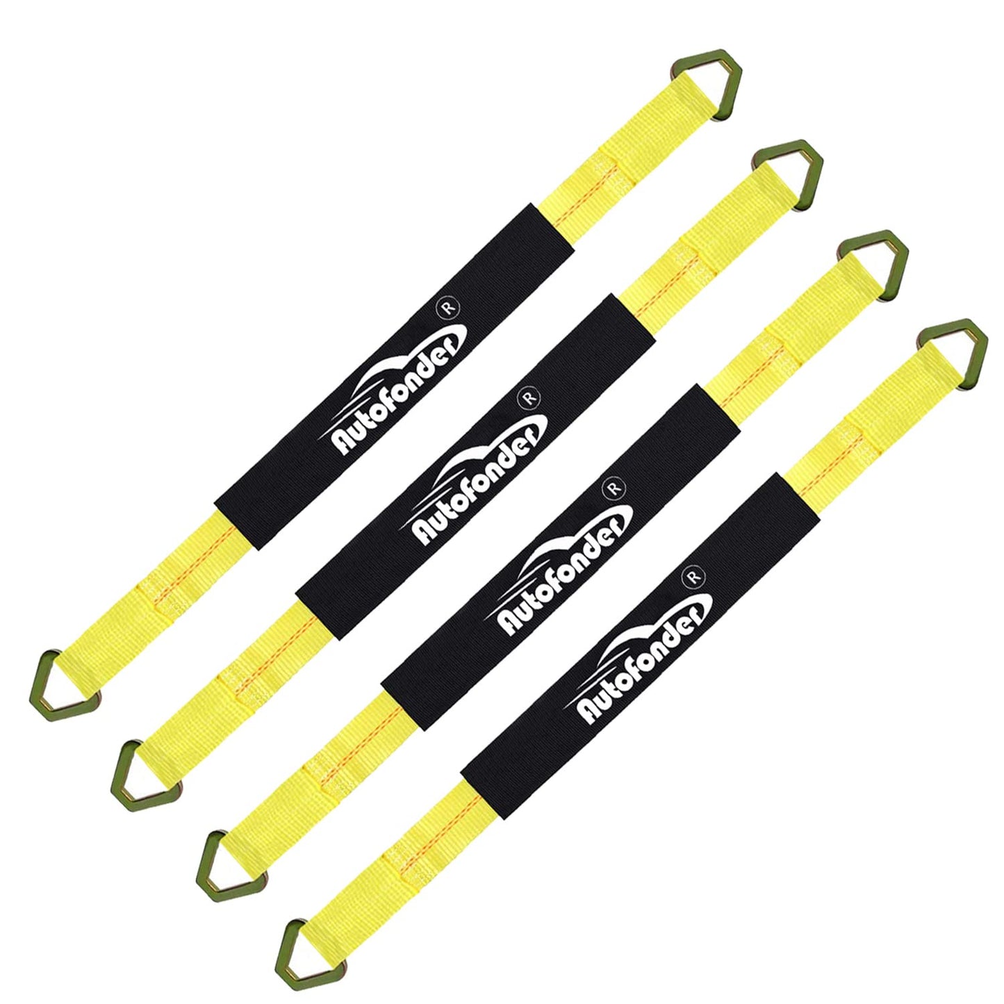Autofonder 4 Pack 2" x36'' Premium Axle Straps Tie Downs with D-Ring Adjustable Tire Wheel Tie Down with Protective Sleeve Classic Yellow