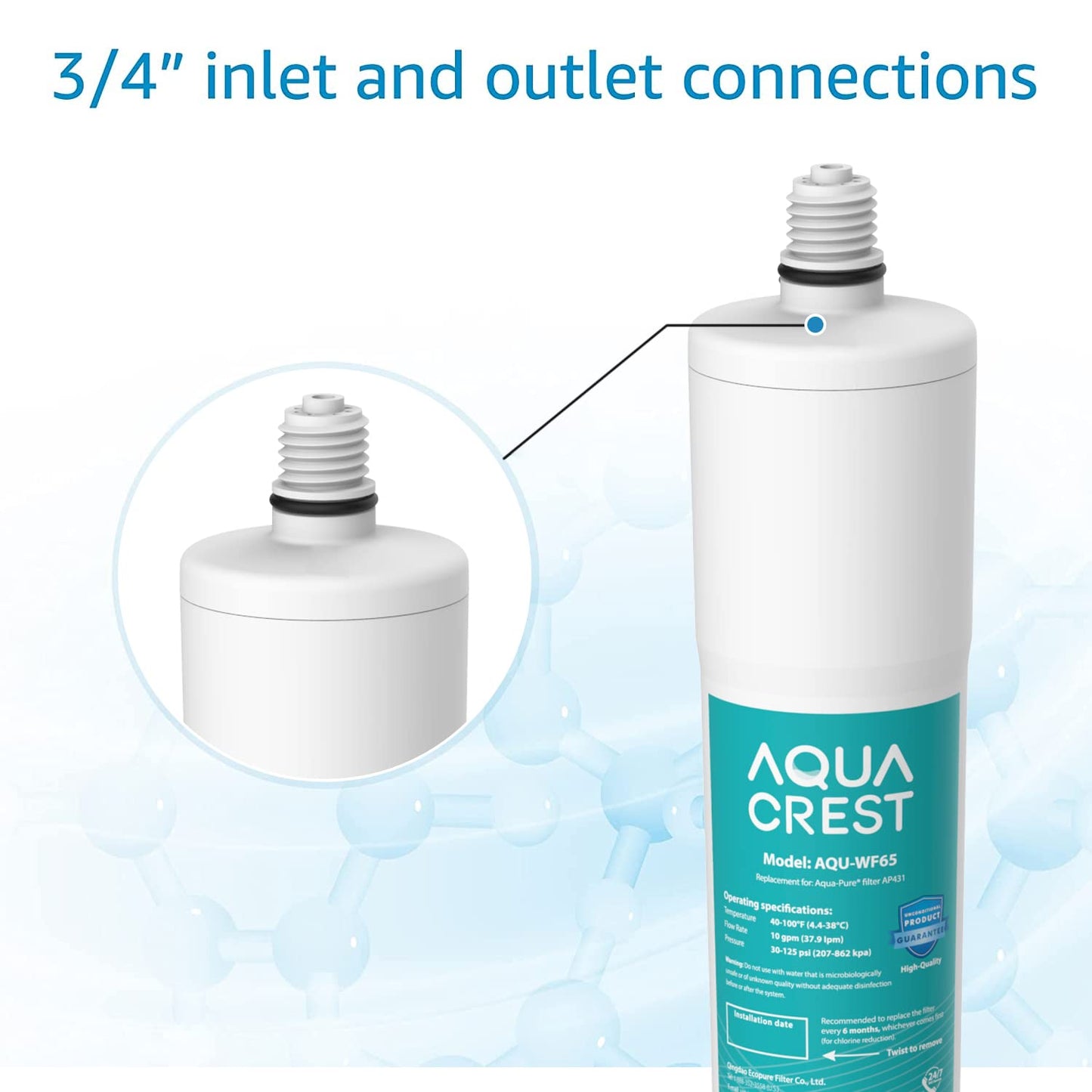 AQUACREST AP431 Replacement Filter Cartridge, Replacement for AP431 Hot Water Scale Inhibition Filter for AP430SS (Pack of 3)
