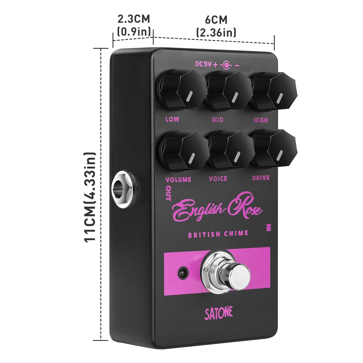 Satone S812 English Rose British Chime Overdrive Electric Guitar Effect Pedal - Bell-like Tone Transform Effect Preset Acoustic Metal Pedal with 3-Band EQ True Bypass