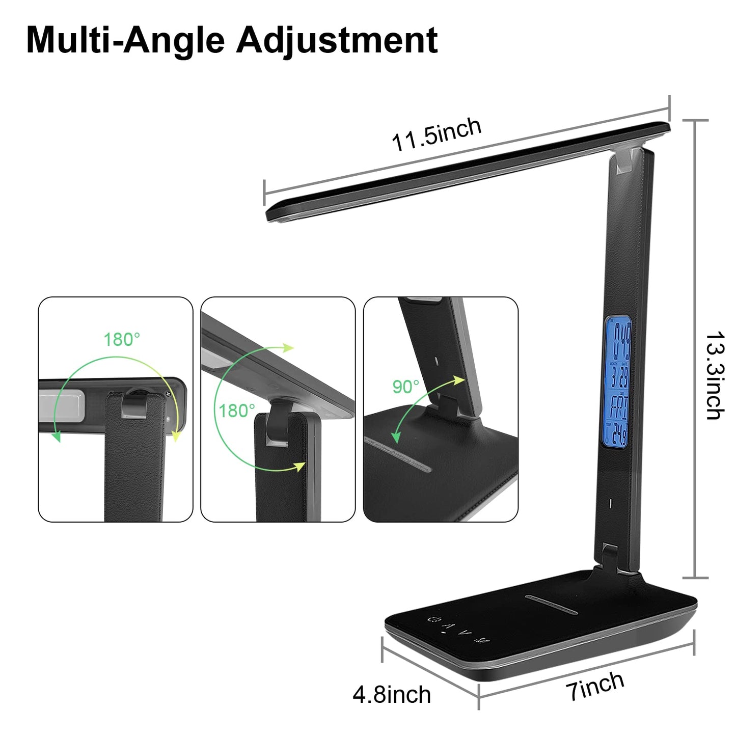 Whicow LED Desk Lamp Eye-Caring Table Lights Dimmable 5 Modes Touch Control Adjustable Table lamp with USB Charging Port for Home Office Reading, Studying Working