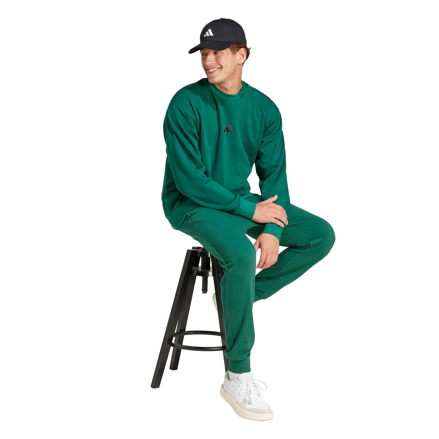 adidas Mens Essentials Feel Cozy Fleece Sportswear Sweatshirt,Collegiate Green/Black,Large