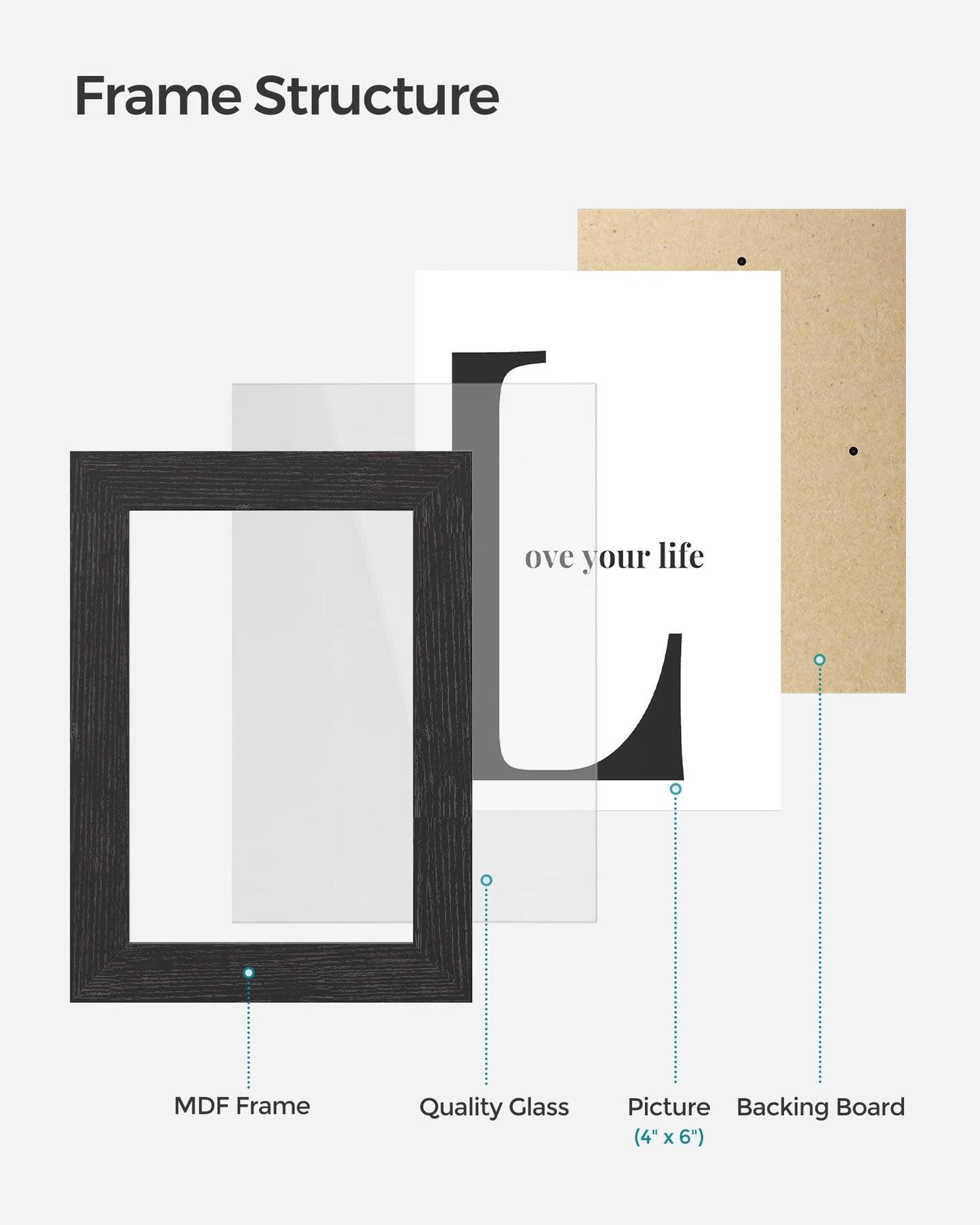 SONGMICS Collage Picture Frames, 4x6 for Wall Decor 12 Pack, Assembly Required, Ink Black URPF26BK
