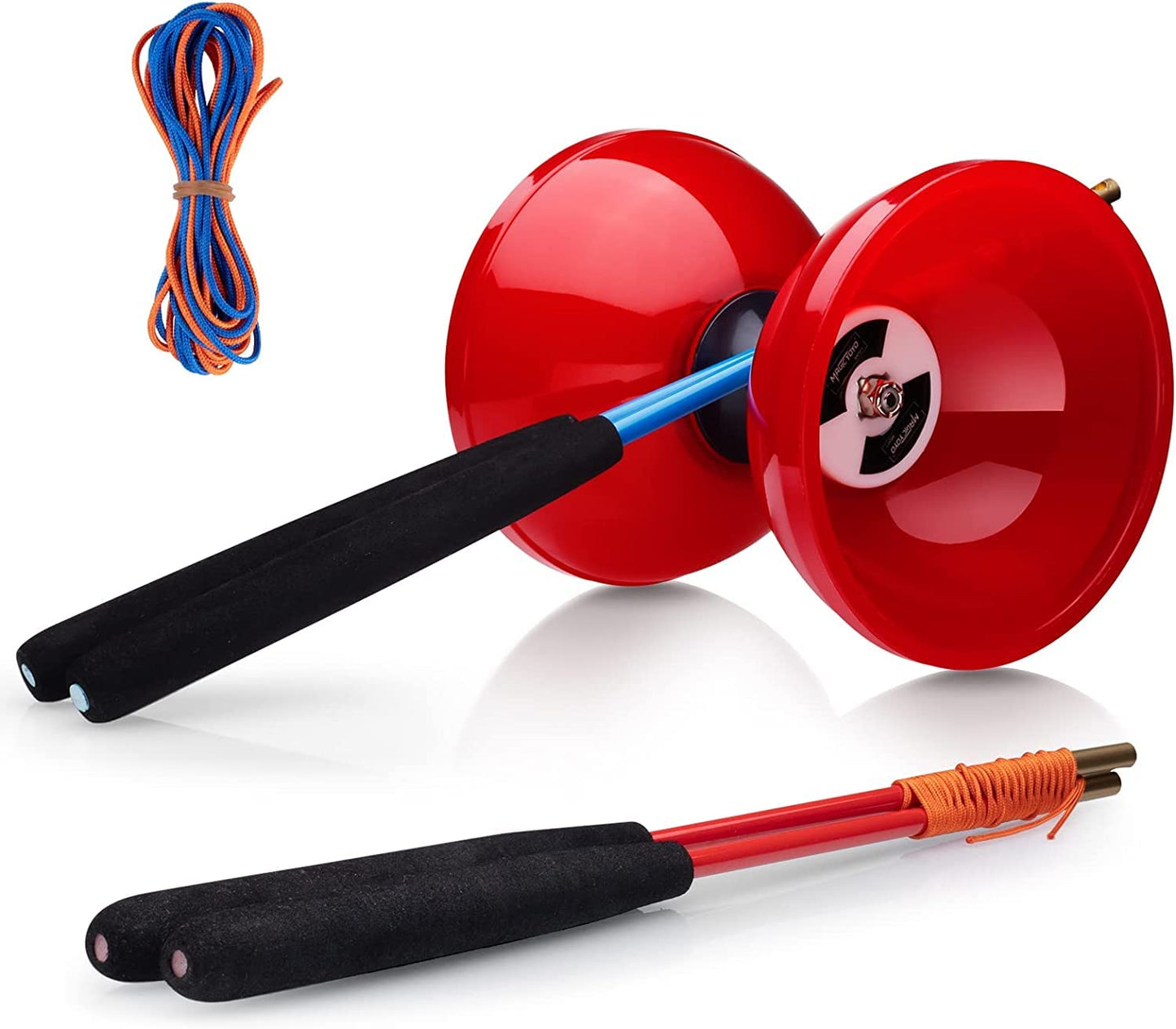 MAGICYOYO Diabolo Pro Triple Bearing, High Performance Red Chinese Yoyo Ball Toy Medium Size 5' with Extra 2 Pair Carbon Sticks + 1 Net Bag + 2 Diabolo Strings, Ideal Gift for Kids & Adults