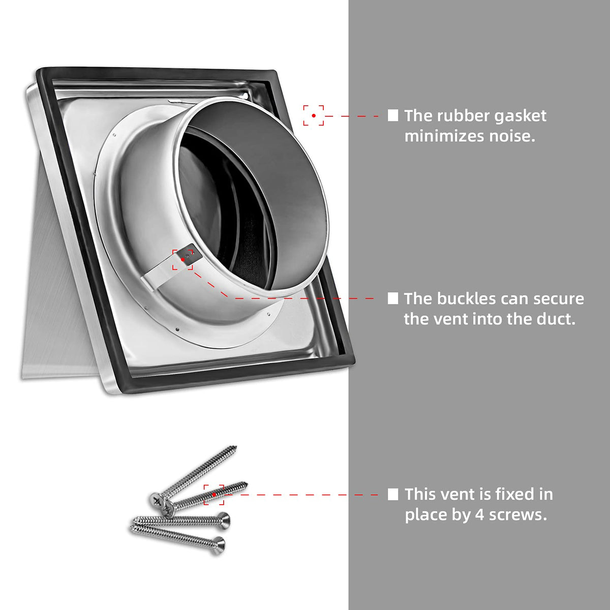 FRESH SPEED 6-Inch External Extractor Wall Vent Cushioned Non Return Flap