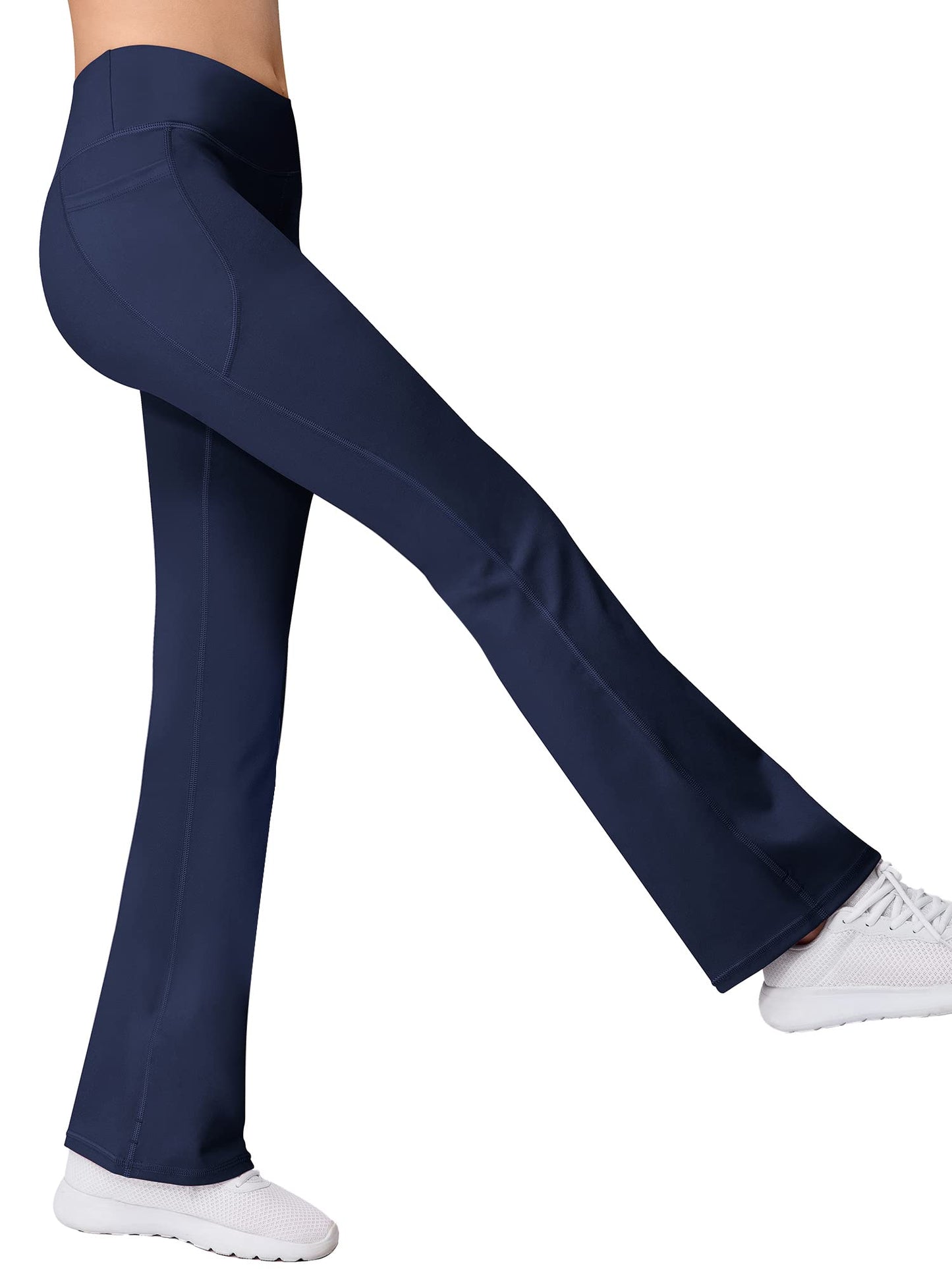 AENLLEY Girl Yoga Flare Wide Leg Tummy Control Stretchy Pants for Causal with Pockets 3 Pack, Black/Grey/Navy, X-Large