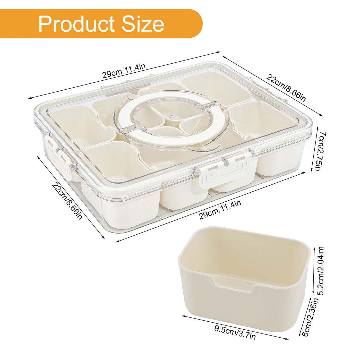 BETA SPACE Snack Box Containers, Divided Serving Tray with Lid, Veggie Tray Snackle Box Charcuterie Board with Lid,8 Inside Containers (2 Pack)