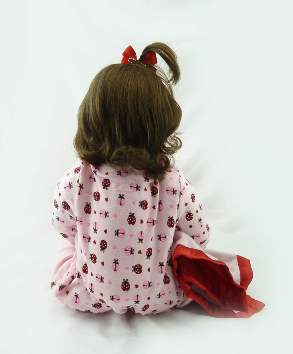 TERABITHIA 18inches 46cm Realistic Adorable Ladybird Princess Baby Girl Doll in Silicone Vinyl Long Curly Hair Stuffed Cloth Body Reborn Newborn Dolls Children's Day Gift