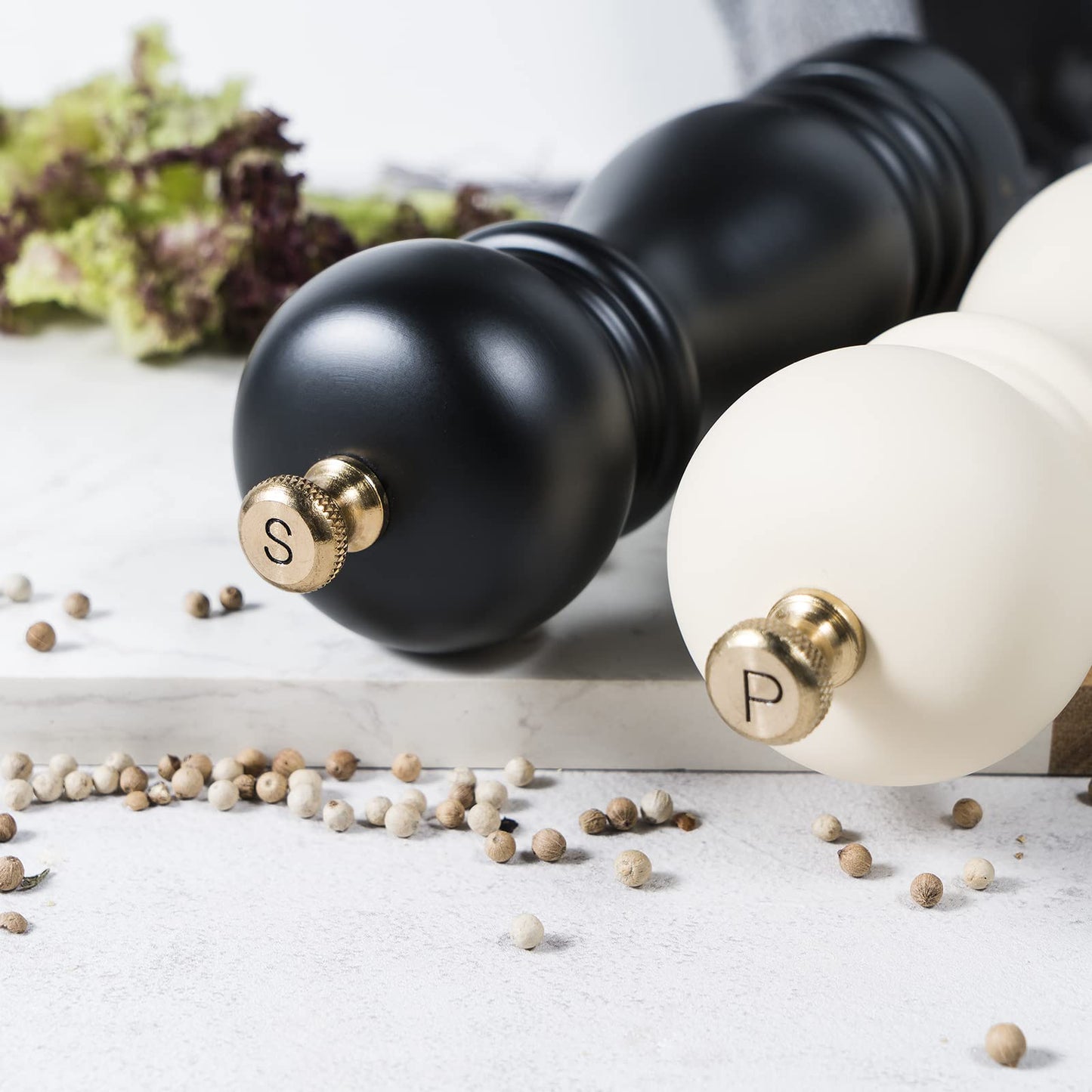 Salt and Pepper Grinder Pepper Mill Grinder Pepper Grinders Shakers Salt Mill Set of 2 with Adjustable Ceramic Rotor 7 Inch Black and White (BFBH210324)