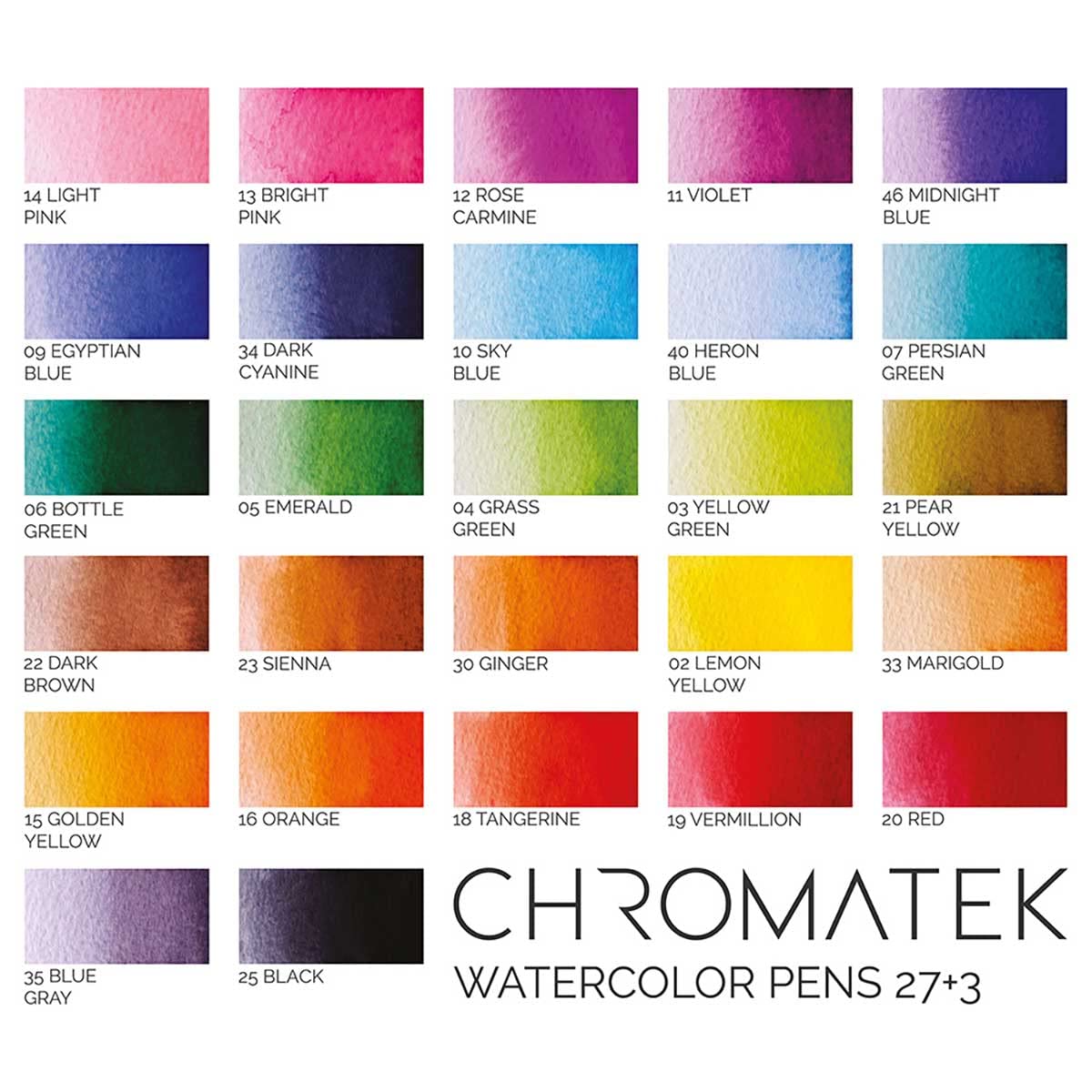 CHROMATEK 30 Watercolor Brush Pens - 15 Page Tutorial Pad and Online Video Series - Real Brush Tip, Vivid, Blendable - Professional Artist Quality - 27 Colors - 3 Aquapens