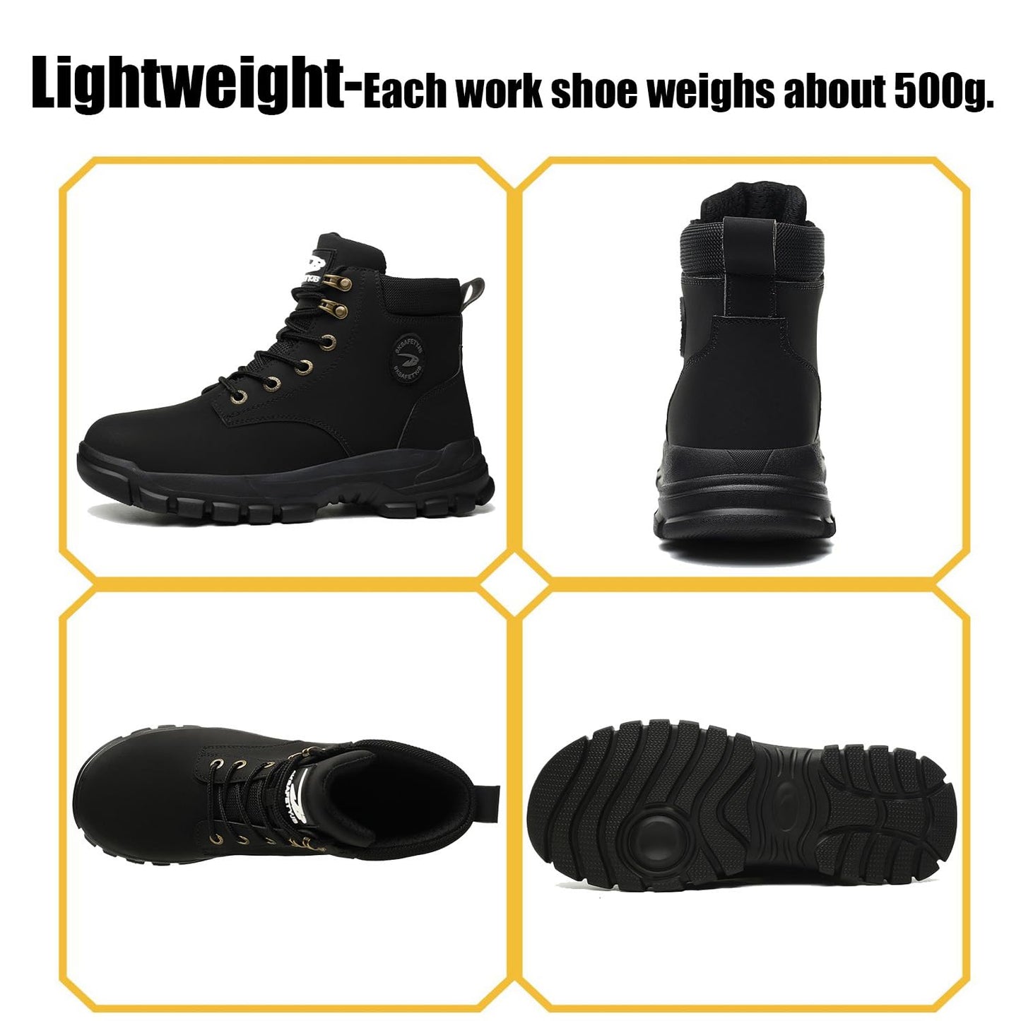 TimGross Waterproof Safety Shoes for Men Work Steel Toe Boots Non Slip Lightweight Comfortable Indestructible Construction Boots 679/Black/45
